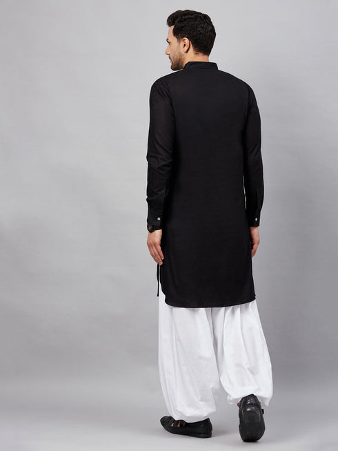 Men's Black Cotton Blend Pathani Suit Set